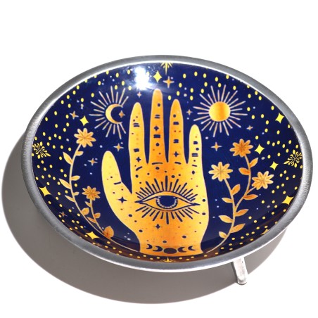 Enameled Offering Plate Three Legs Hamsa Midnight Blue 16cm