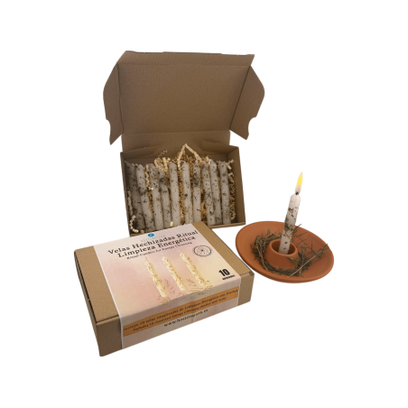 Kit de Velas de Limpieza Energética HOSTENATURA - 10 velas blancas con hierbas