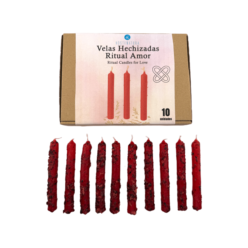 Kit de Velas de Ritual Amor HOSTENATURA - 10 velas rojas con hierbas-VELAS Y VELONES ESOTÉRICOS-HOSTENATURA