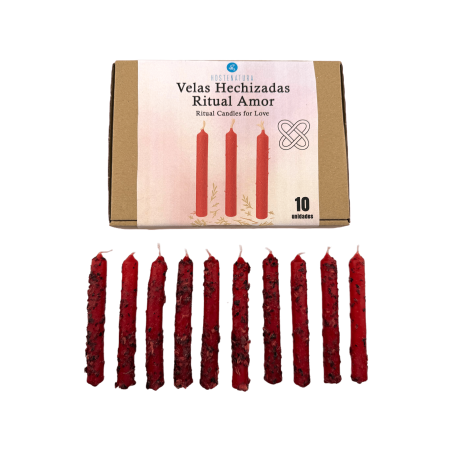Kit de Velas de Ritual Amor HOSTENATURA - 10 velas rojas con hierbas
