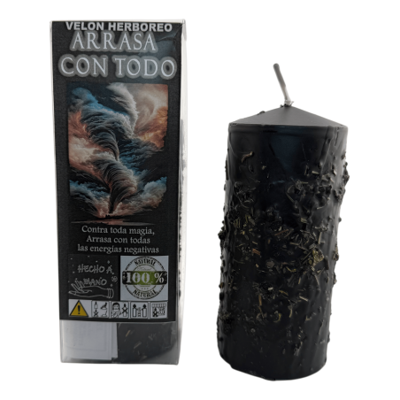 Velón Herboreo Arrasa con Todo - Velón Esotérico 14x6cm - Contra toda magia, arrasa con todas las energías negativas