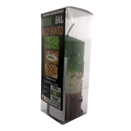 Bougie aux herbes Rue, Sel et Palo Santo - Bougie ésotérique 14x6cm - Purification et protection