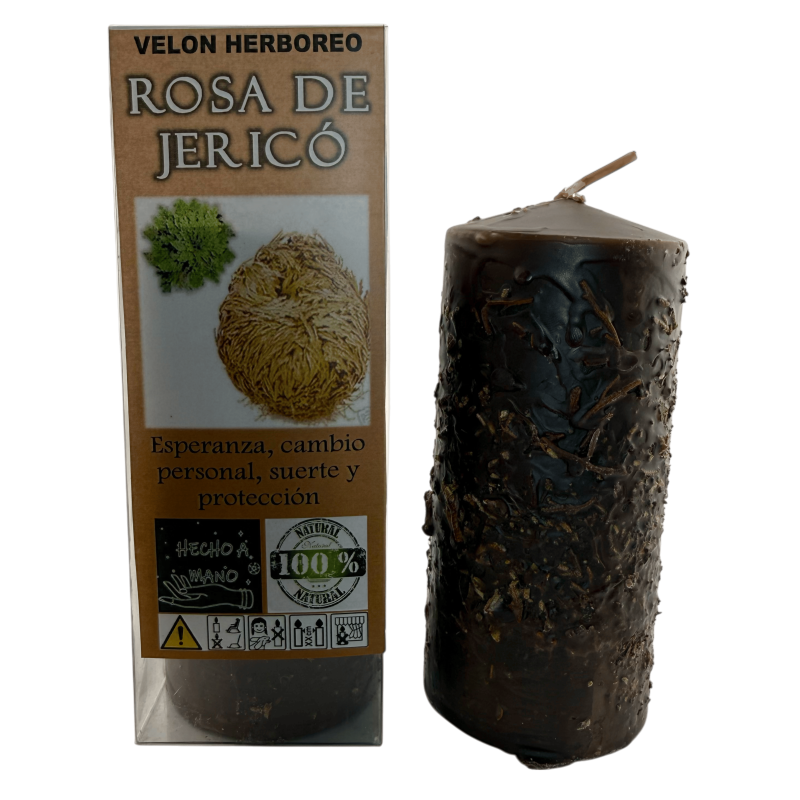 Lumânare din plante cu trandafir de Ierihon - Lumânare ezoterică 14x6cm - Speranță, schimbare personală, noroc și protecție-Lumânări din plante cu scop - Lumânări ezoterice-HOSTENATURA