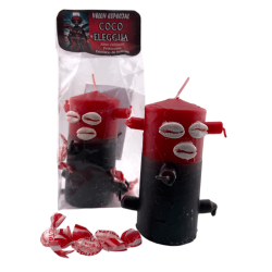 Candela a 7 stoppini, Eleggua al cocco speciale, 12,5x6 cm - Apre sentieri, protezione, messaggera di notizie...
