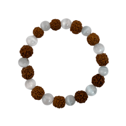 Bracciale Rudraksha naturale con selenite da 8 mm - Energia purificante e positiva