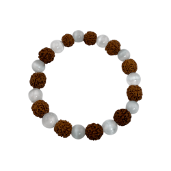 Natuurlijke Rudraksha-armband met 8 mm seleniet - Reinigende en positieve energie