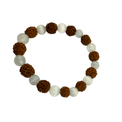 Natuurlijke Rudraksha-armband met 8 mm seleniet - Reinigende en positieve energie