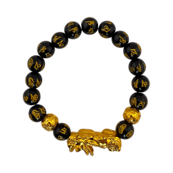 Bracelet Pixiu Feng Shui en obsidienne noire 10...