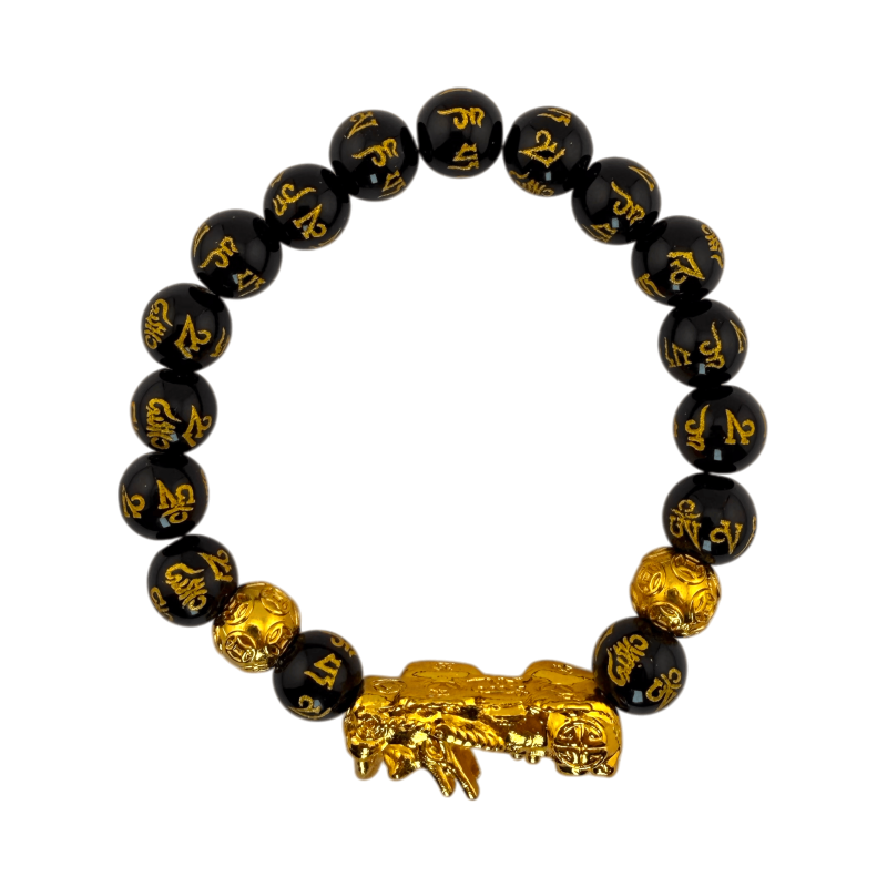 Bracciale Pixiu Feng Shui in ossidiana nera da 10 mm - Per attrarre ricchezza-BRACCIALETTI ENERGETICI-HOSTENATURA