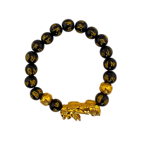 Pixiu Feng Shui Black Obsidian Bracelet 10mm - To attract wealth