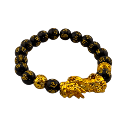 Pixiu Feng Shui Black Obsidian Bracelet 10mm - To attract wealth