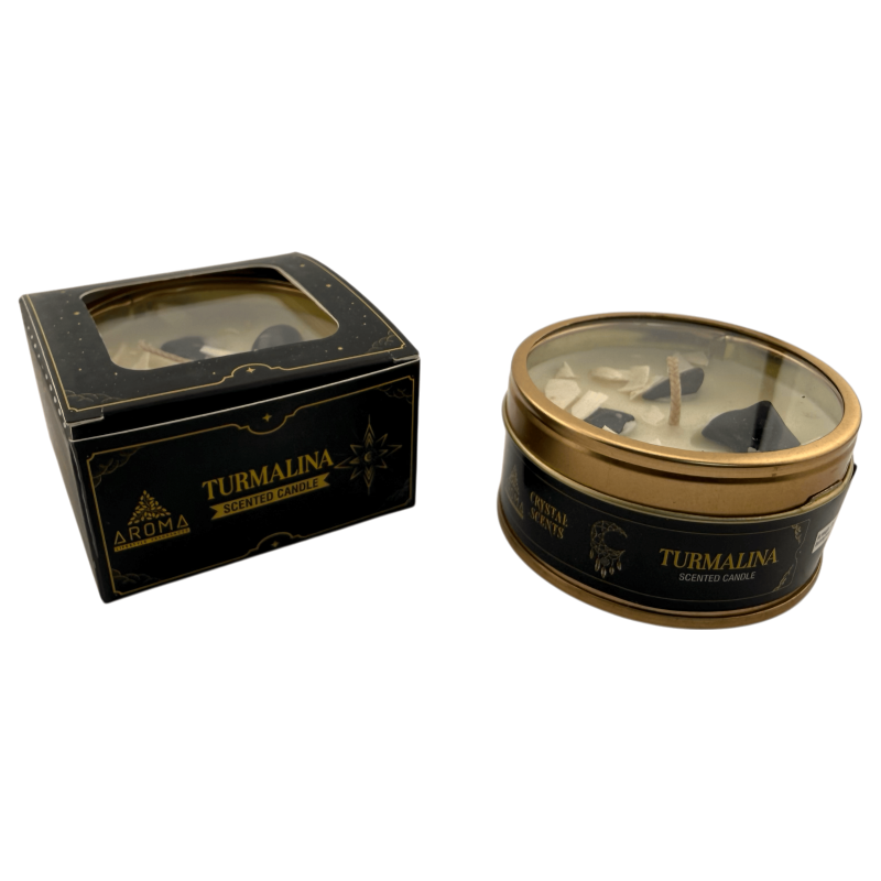 Vela Aroma Crystal Turmalina AROMA FRAGRANCES Aroma Sándalo - 65gr. - 5-6h de duración-Velas Minerales AROMA Crystal-HOSTENATURA