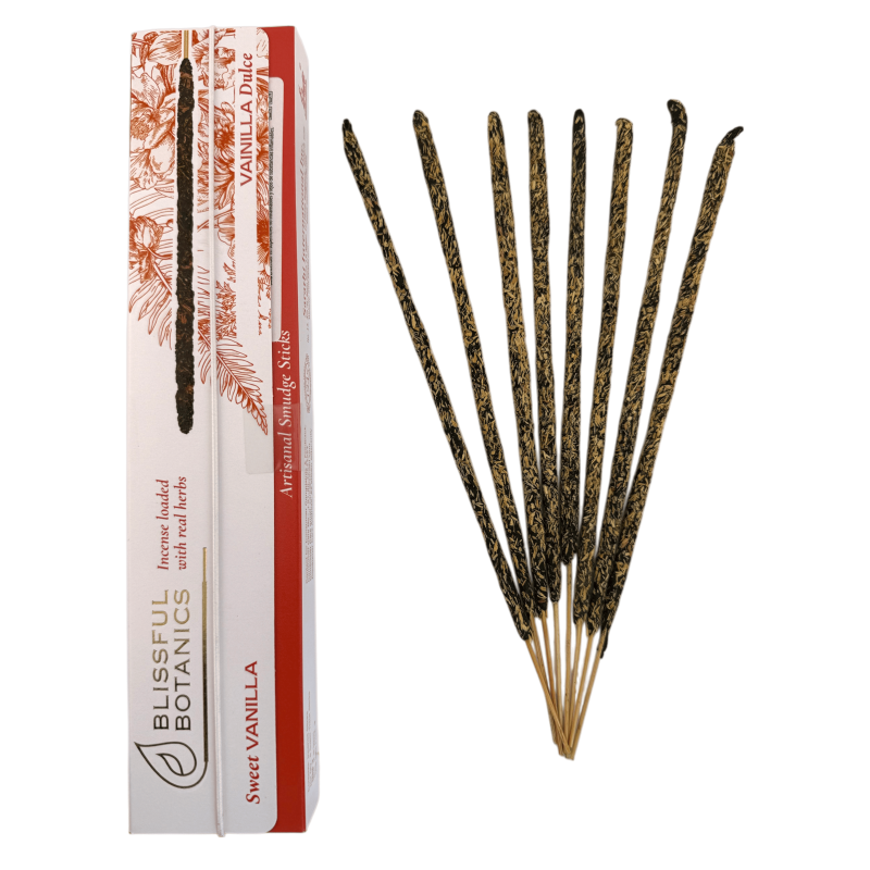 Blissful Botanics TULASI Organiczne Kadzidełka Waniliowe - Naturalne Rzemieślnicze - Słodka Wanilia - 8 Organicznych Kadzidełek-Inciensos Blissful Botanics Tulasi-HOSTENATURA