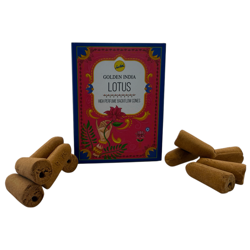 SREE VANI Golden India Backflow Lotus Incensense Cones - Pack of 10 Blackflow Lotus Flower Cones-INCENSO GOLDEN INDIA SREE VANI-HOSTENATURA
