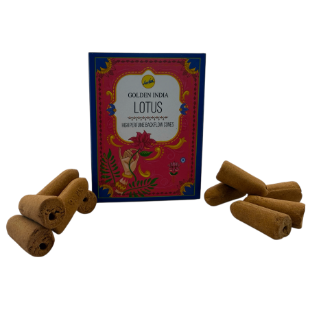 SREE VANI Golden India Backflow Lotus Incensense Cones - Pack of 10 Blackflow Lotus Flower Cones