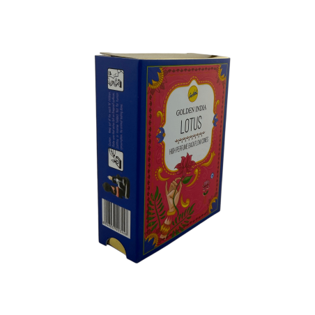 Conos Incienso Reflujo Lotus SREE VANI Golden India - Paquete de 10 conos blackflow Flor de Loto
