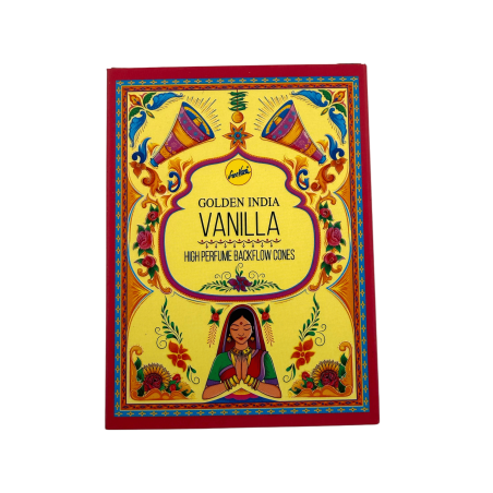 Conos Incienso Reflujo Vainilla SREE VANI Golden India - Paquete de 10 conos blackflow