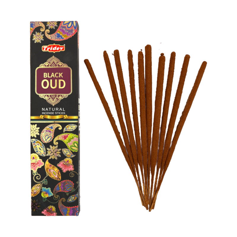 Incienso Tridev Black Oud Natural Incense Sticks - 10 varillas extra gruesas-INCIENSO TRIDEV-HOSTENATURA