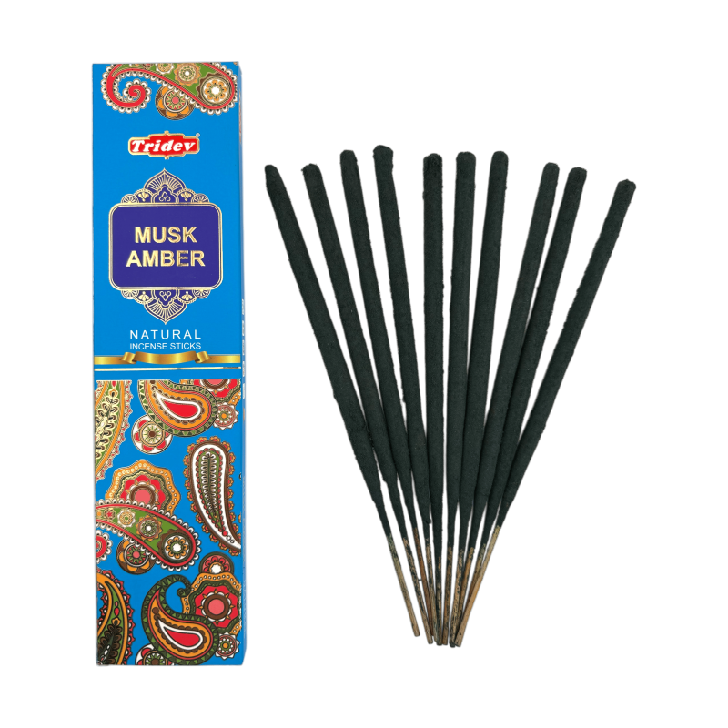 Bâtonnets d'encens naturels Tridev Amber Musk - 10 bâtonnets extra épais-ENCENS TRIDEV-HOSTENATURA