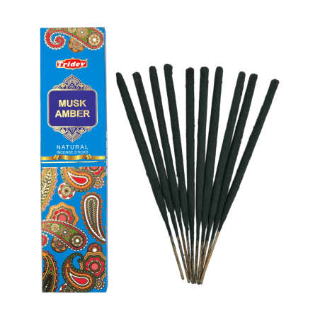 Incienso Tridev Ámbar Almizcle Natural Incense Sticks - 10 varillas extra gruesas
