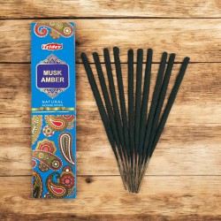 Bâtonnets d'encens naturels Tridev Amber Musk - 10 bâtonnets extra épais