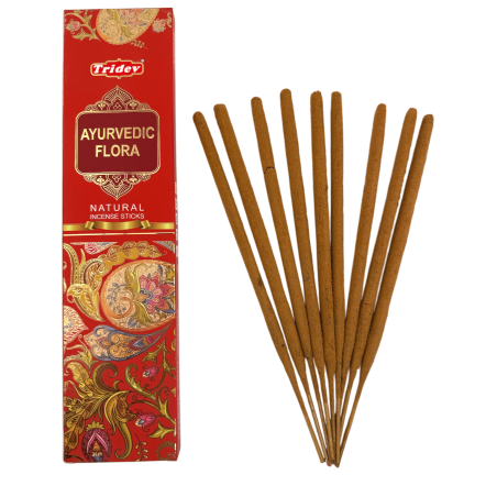 Incienso Tridev Ayurvedic Flora Natural Incense Sticks - 10 varillas extra gruesas