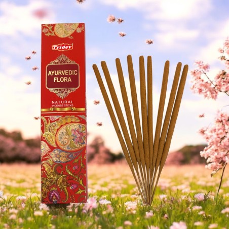 Incenso Natural Tridev Ayurvedic Flora - 10 Varetas Extra Grossas