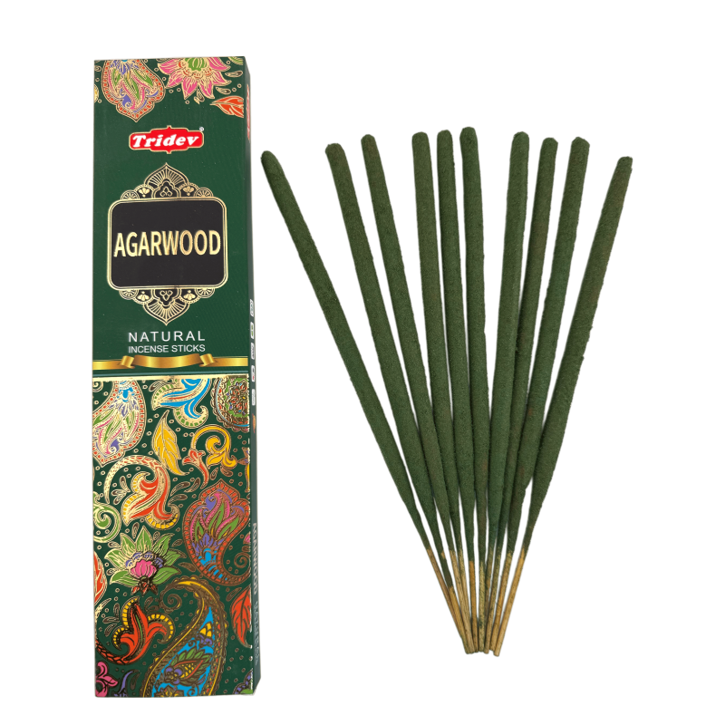 Incienso Tridev Agarwood Madera de Agar Natural Incense Sticks - 10 varillas extra gruesas-INCIENSO TRIDEV-HOSTENATURA