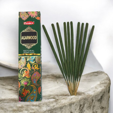 Incienso Tridev Agarwood Madera de Agar Natural Incense Sticks - 10 varillas extra gruesas