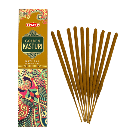 Incienso Tridev Golden Kasturi Natural Incense Sticks - 10 varillas extra gruesas