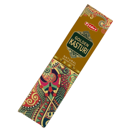 Incienso Tridev Golden Kasturi Natural Incense Sticks - 10 varillas extra gruesas
