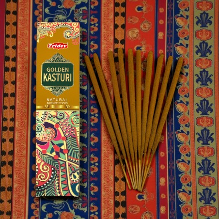 Incienso Tridev Golden Kasturi Natural Incense Sticks - 10 varillas extra gruesas