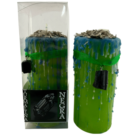 Bougie talisman en tourmaline - Bougie ésotérique avec amulette spéciale 14x6cm - Protection et repousse les énergies négatives