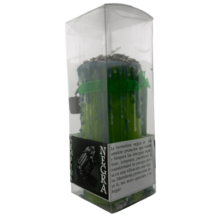 Bougie talisman en tourmaline - Bougie ésotérique avec amulette spéciale 14x6cm - Protection et repousse les énergies négatives