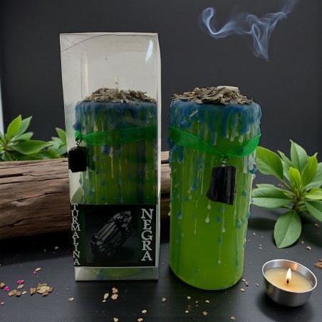 Tourmaline Talisman Candle - Esoteric Candle with Special Amulet 14x6cm - Protection and Wards Off Bad Energies
