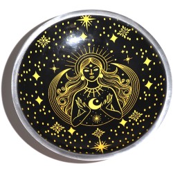 Enameled Offering Plate Three Legs Golden Goddess on Black 16x4cm