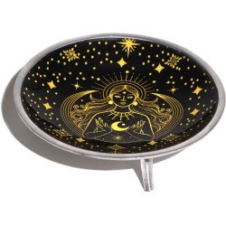 Enameled Offering Plate Three Legs Golden Goddess on Black 16x4cm