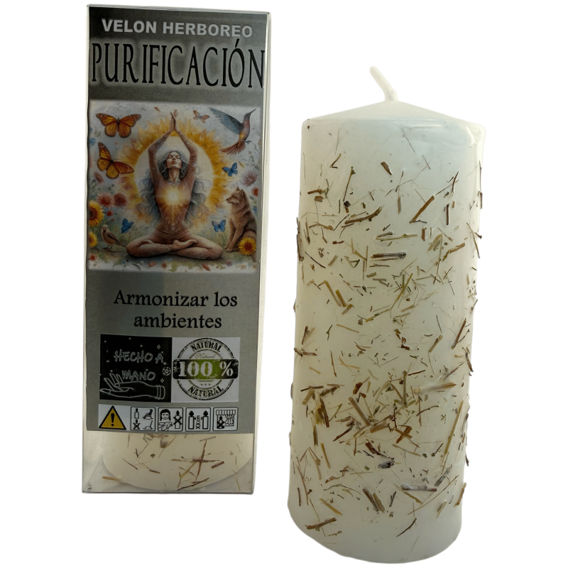 Candela alle erbe purificanti - Candela esoterica 14x6cm - Armonizza gli ambienti-Candele alle erbe con uno scopo - Candele esoteriche-HOSTENATURA