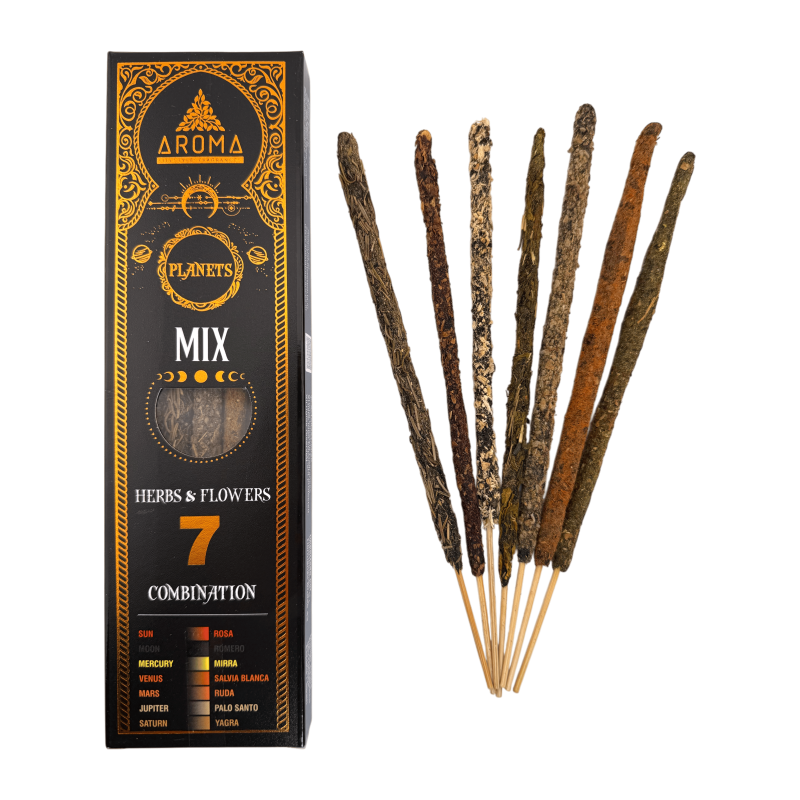 Organic Incense 7 Planets Mix Herbs and Flowers AROMA Fragrances - 7 thick handmade sticks-Ritual Incense AROMA Fragrances-HOSTENATURA