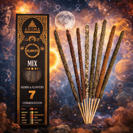 Incenso biologico 7 Planets Mix di erbe e fiori AROMA Fragranze - 7 bastoncini spessi fatti a mano