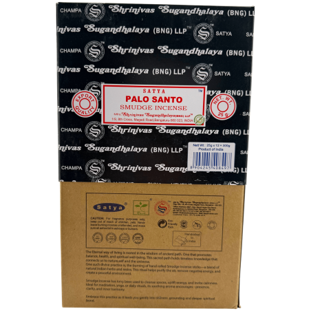 Cutie de tămâie organică SATYA Palo Santo Smudge - 12 cutii a câte 25g.