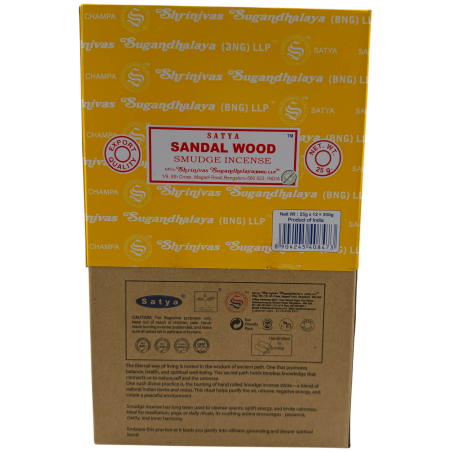 SATYA Organic Incense Box Sandalwood Smudge - 12 scatole da 25 g.