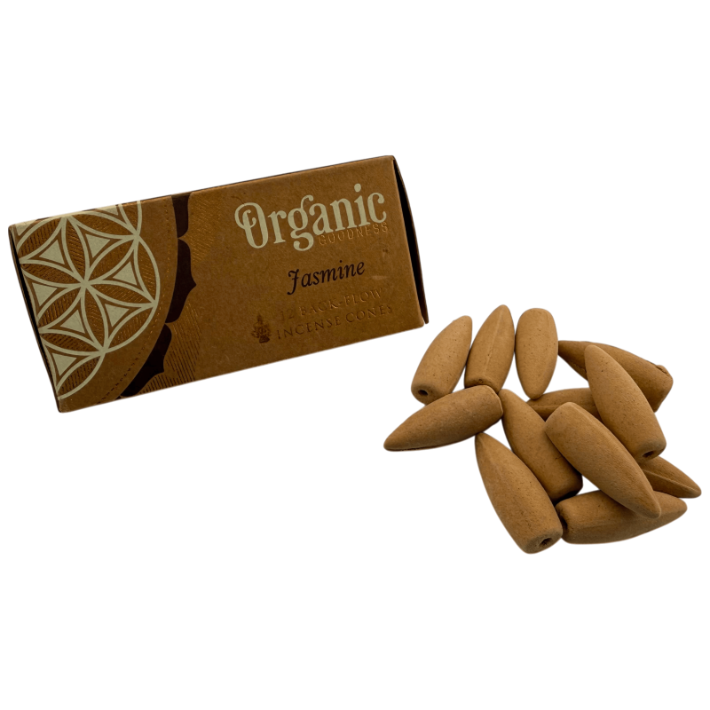 Organiska Song of India Jasmine Backflow Rökelsestrutar - Låda med 12 strutar-Organiska refluxkoner Song of India-HOSTENATURA