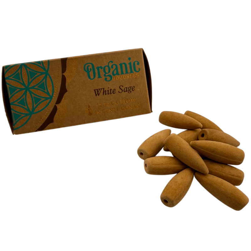Cones de incenso de sálvia branca Organic Song of India com efeito de refluxo - Caixa com 12 unidades-Cones orgânicos para refluxo Canção da Índia-HOSTENATURA