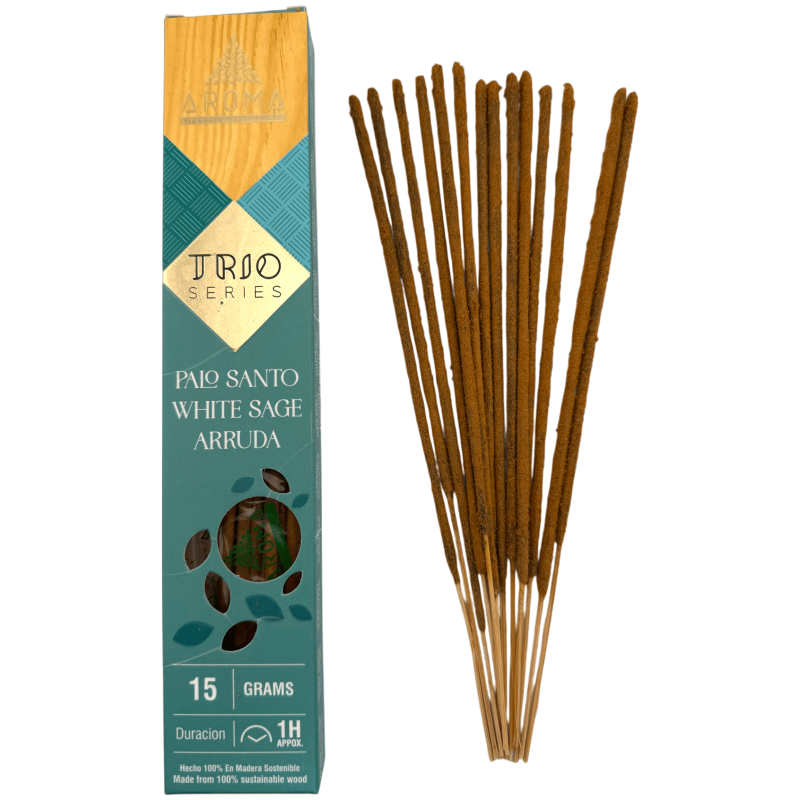 Incienso AROMA Trio Palo Santo, Salvia Blanca y Ruda - Trio Series 1 cajetilla 15gr.-Incienso TRIO Aroma Fragrances-HOSTENATURA