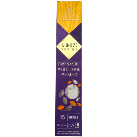 AROMA Räucherstäbchen-Trio Palo Santo, Weißer Salbei und Lavendel - Trio-Serie 1 Schachtel 15gr.