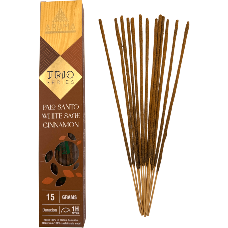 Encens AROMA Trio Palo Santo, Salvia Blanca i Canyella - Trio Series 1 paquet 15gr.-Encens TRIO Aroma Fragrances-HOSTENATURA
