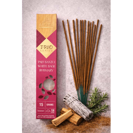 Trio de Incensos AROMA Palo Santo, Sálvia Branca e Alecrim - Série Trio, 1 caixa de 15g.