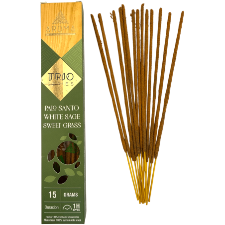 AROMA Trio Räucherstäbchen Palo Santo, Weißer Salbei und Süßgras - Trio Serie 1 Schachtel 15gr.