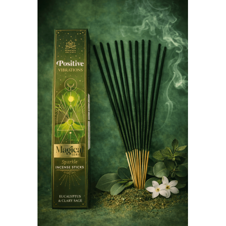 Encens Positive Vibrations Série Magique Himalaya - Boîte de 25 g d'encens Masala à l'eucalyptus et à la sauge sclarée